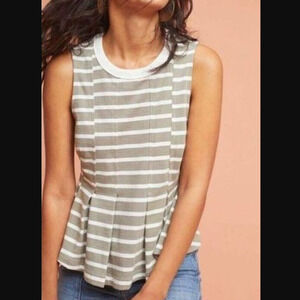 Anthropologie Postmark Striped Pleated Peplum Sleeveless Top